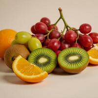 Fruit salad containing kiwi grape orange and kiwi pieces photo