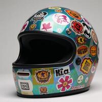 A vibrant stickerandpuzzle inspired colored helmet design photo