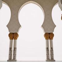 Whitebackground portrait showcasing Arabic architectural elements with intricate geometric patterns photo