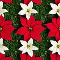 A cheerful festive blend of poinsettias lilies lush greenery and sparkling decorations in a seamless pattern photo