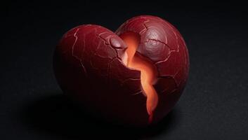 A striking crackedheart image radiating warmth on a dark backdrop the contrast evokes depth and emotion photo