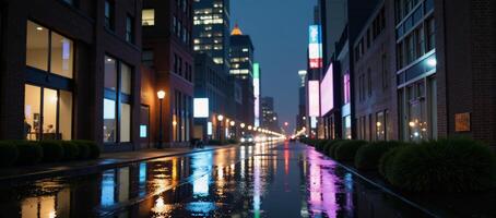 A rainsoaked urban landscape at night photo
