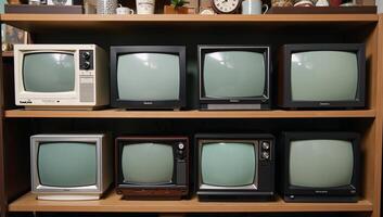 Antique shop showcases assorted television designs through various decades photo