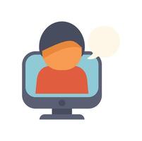 Man video conferencing and speaking on computer screen icon vector
