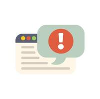 Website showing error message with exclamation mark inside speech bubble vector