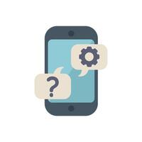 Mobile phone showing question and settings speech bubbles vector