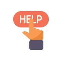 Hand pressing help button for assistance and support vector