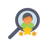 Magnifying glass focusing on candidate with star rating for best job candidate vector