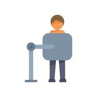 Man standing and using solarium vertical tanning bed in beauty salon vector