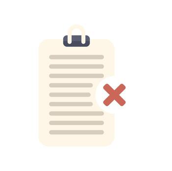 portapapeles demostración rechazado documento con un X marca vector