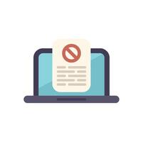 Laptop displaying document with blocked access symbol indicating online censorship vector