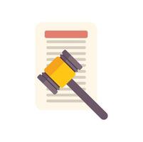 Judge gavel striking document legal decision icon vector