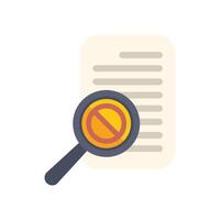 Magnifying glass showing forbidden sign on document for plagiarism concept vector