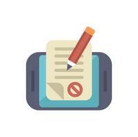 Smartphone displaying document with pencil drawing forbidden symbol for digital signature vector