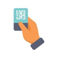 Hand holding qr code for scanning flat icon design vector