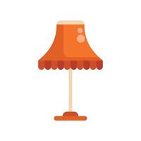 Orange table lamp standing on floor emitting light in dark room vector