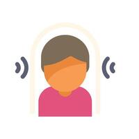 Young man listening attentively surrounded by sound waves vector