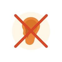 Red cross sign blocking an ear symbolizing deafness and hearing loss vector