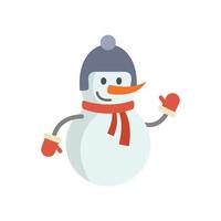 Smiling snowman waving with red mittens and scarf vector