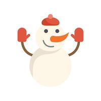 Snowman wearing beret waving with red mittens vector