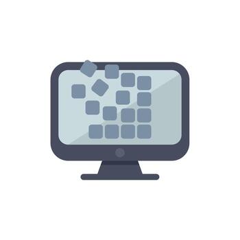 Computer monitor displaying disintegrating pixelated image showing data loss concept vector