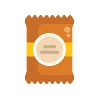 Brown flow pack packaging with round label having blank space for text is lying vector