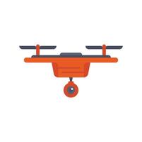 Red modern drone flying with camera recording video vector