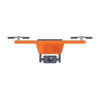 Orange drone with camera taking pictures from above vector