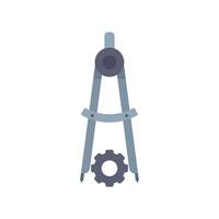 Compass drawing tool holding a cogwheel gear for engineering design vector