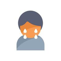 Sad person crying with tears on face flat vector illustration