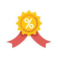 Yellow badge showing discount percentage with red ribbon vector