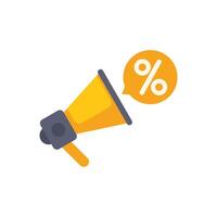 Megaphone announcing big discount with percentage symbol inside speech bubble vector