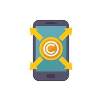 Smartphone showing copyright symbol with arrows pointing in different directions vector