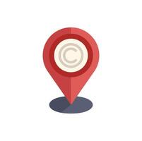 Red location pin showing copyright sign on white background vector