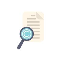 Magnifying glass showing copyright symbol on document for intellectual property protection vector