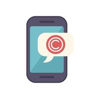 Smartphone showing copyright symbol inside speech bubble vector