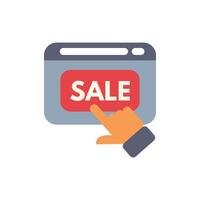 Businessman clicking on a big red sale button on a website vector