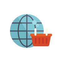 Shopping basket overlaid on world grid representing online shopping vector