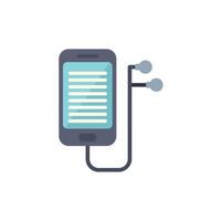 Smartphone connected to earphones displaying playlist playing music vector