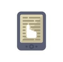 Digital reader displaying text and hand cursor icon for navigation vector
