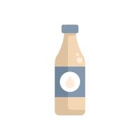 Glass bottle containing milk or plant based vegan non dairy beverage with blue label featuring milk drop icon vector