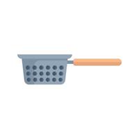Metal colander with wooden handle for draining pasta vector