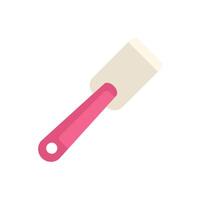 Pink silicone spatula with wooden handle spreading icing on cake vector