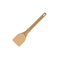 Wooden kitchen spatula lying diagonally on white background vector