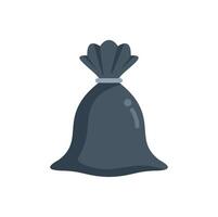 Full black garbage bag tied with rope lying on ground vector