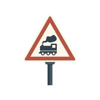 Red triangle traffic sign indicating a railroad crossing vector