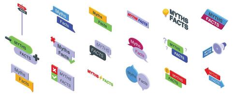 Myths facts icons set. Myths vs facts icon set separating truth from fiction vector