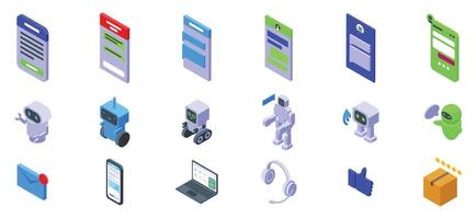 Bot window icons set. Chatbot providing customer support using artificial intelligence vector