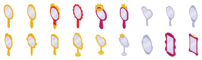 Princess mirror icons set. Set of mirror icons showing different designs for beauty and reflection needs in isometric view vector