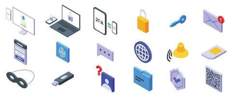 2fa icons set. Cyber security system protecting data and privacy online vector